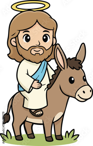 Jesus riding a donkey. The triumphal entre into Jerusalem