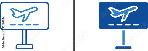 Departure Sign Icon: Depicting an icon, an airplane takes off as its image. Perfect to express travel and the concept of a takeoff. 