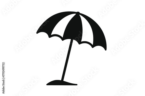 Black and white striped beach umbrella for summer vacation and travel design