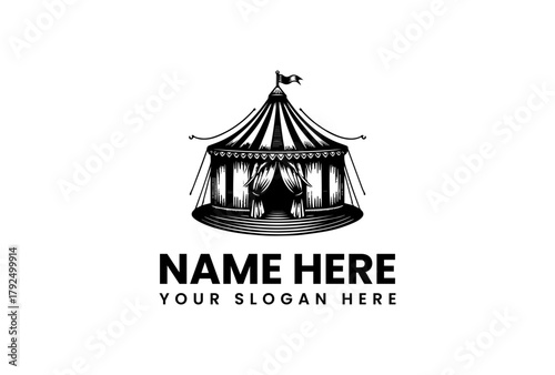 Circus Tent Vector Logo Illustration Vintage Carnival Design