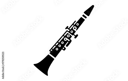 a black and white silhouette of a clarinetblack, clarinet, flat, flute, icon, illustration, instrument, profile, style 