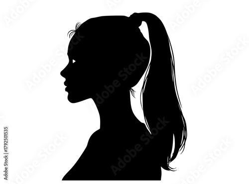 a silhouette of a woman with a ponytailbeautiful, black, girl, hair, head, ponytail, profile, woman 