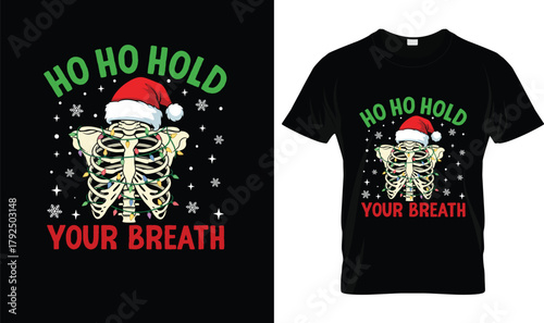 Ho Ho Hold Your Breath Skeleton Christmas Shirt – Funny X-Ray Tech Holiday Tee with Santa Hat & Ribcage Lights, Radiology Christmas Humor Gift for Techs, Nurses & Medical Staff