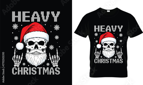 Heavy Christmas Skull Santa Shirt – Metal Rock Holiday Tee with Skeleton Hands, Funny Heavy Metal Xmas Graphic, Santa Skull Christmas Gift for Rock Fans, Punk Goth Holiday T-Shirt