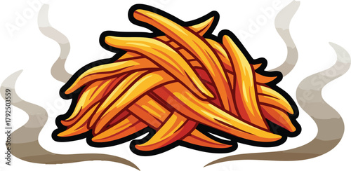 Pile Of Fried Golden French Fries With Steam Rising Above Them In A Pixel Art Style