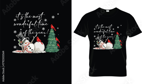 Funny Christmas Snowman Shirt – It’s the Most Wonderful Time of the Year Tee with Cardinals & Winter Snow – Cute Holiday Graphic Shirt for Women Men, Xmas Gift Idea