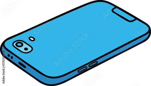 Blue Cell Phone Device With Camera Lens And Buttons On White Background