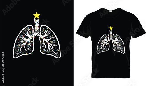 Christmas Lungs T-Shirt – Anatomical Lungs with Christmas Lights, Respiratory Therapist Holiday Shirt, RT Nurse Xmas Tree Lungs Tee, Medical Christmas Gift, Festive Anatomy Graphic Top