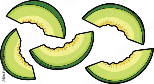 Pixel Art Cantaloupe Slices Isolated On White Background In A Pattern