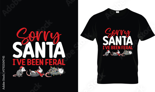 Sorry Santa I’ve Been Feral Possum Christmas T-Shirt – Funny Feral Critter Holiday Tee, Cute Santa Possum Lights Shirt, Humorous Xmas Gift for Animal Lovers & Mischief Makers