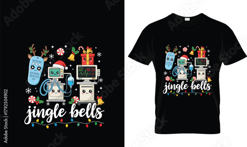 Jingle Bells Medical Christmas T-Shirt – Cute Kawaii Nurse & Healthcare Holiday Tee with Monitors, Reindeer Remote & Festive Lights – Funny Xmas Gift for Nurses, Doctors & Medical Staff
