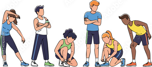 Diverse Group Preparing For Workout Diverse People Exercising And Stretching Together On White Background