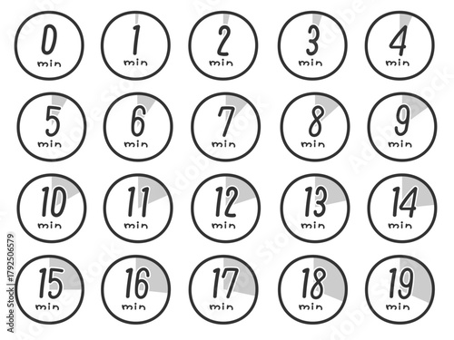 手書きモノクロタイマー数字（1〜19分） / Handwritten Monochrome Timer Numbers (1–19 Minutes)