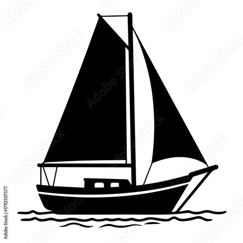 Black silhouette of a sailboat sailing on the water  