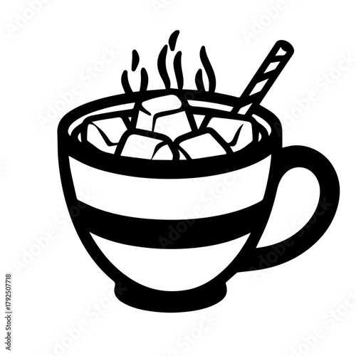 Iced coffee cup with ice cubes and straw on white background  