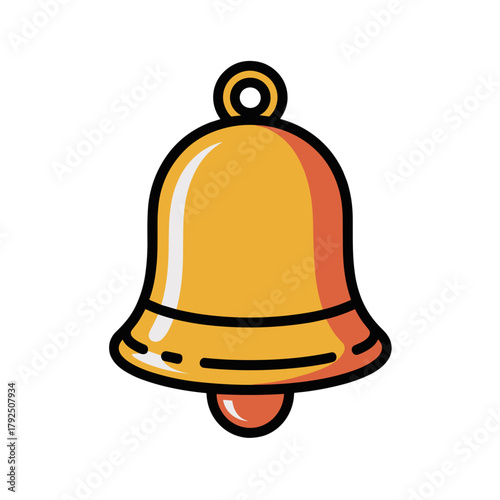 Yellow bell in flat design with black outline  