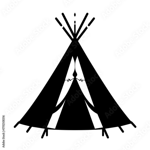 Traditional black teepee silhouette on white background  