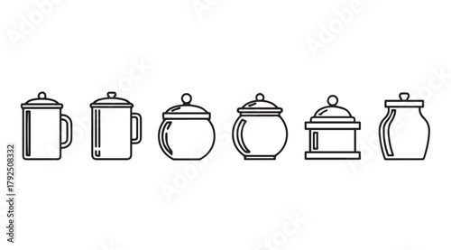 Collection of diverse kitchen storage containers and jars silhouette
