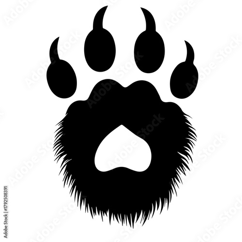 Black bear paw silhouette with fur details in minimalist design  