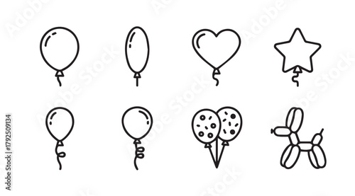 Collection of hand drawn balloon silhouettes in various shapes and styles silhouette