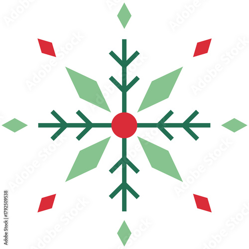 red and green christmas ornaments - Minimalist Green and Red Snowflake Illustration
