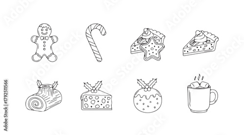 Collection of hand drawn christmas treats and gifts silhouette