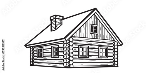 log cabin wood house black outline vector