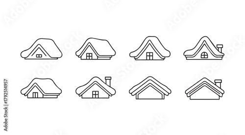 Collection of charming a frame houses covered in snow silhouette