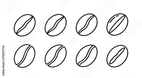 Eight simple line art coffee bean silhouettes arranged in two rows silhouette