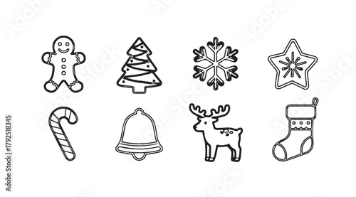 Collection of festive christmas ornaments in a charming hand drawn silhouette style