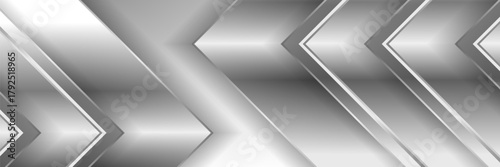Wide luxury abstract background with silver gradient triangle lines arrows and shadows. Modern metallic banner with angles. Futuristic geometric vector abstract backdrop.