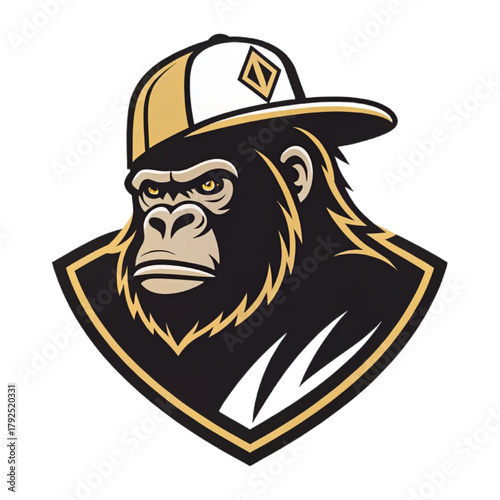 Breakdancer Gorilla Esport Mascot Logo Vector – Urban Street Style Ape Emblem with Solid Black and Gold Flat Design, Simple Modern Gaming Crest

