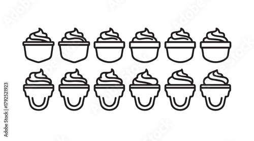Collection of ice cream cone silhouettes in a simple outline style silhouette