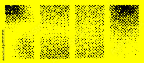 set of black and white halftone dots or texture collection with dotted diffusion patterns, particle gradients on white background
collection of halftone dotted overlays vector