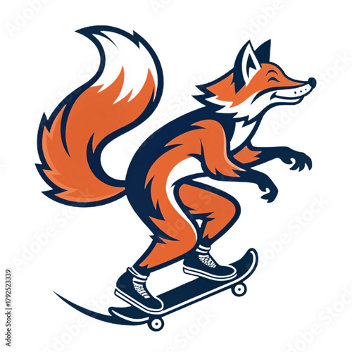 Skate Fox Esport Mascot Logo Vector – Urban Street Animal Emblem with Solid Orange and Navy Flat Design, Dynamic Modern Gaming Badge


