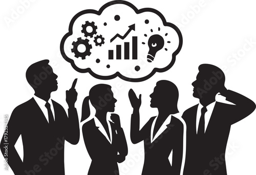  Black Vector Business Team Meeting with Laptop Discussion