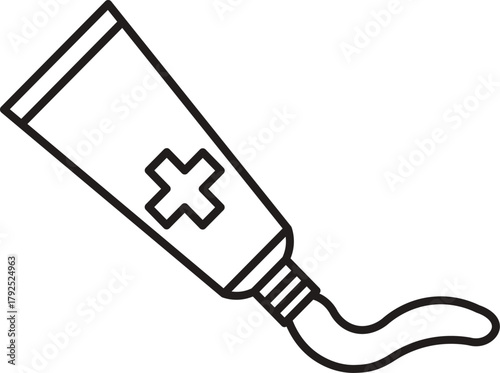 Line art vector of antiseptic cream tube. Medical ointment tube vector illustration for dermatology and skincare