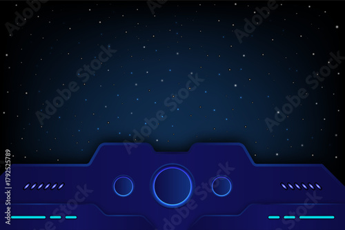 Modern futuristic interface design in glowing blue tones with a starry night sky background