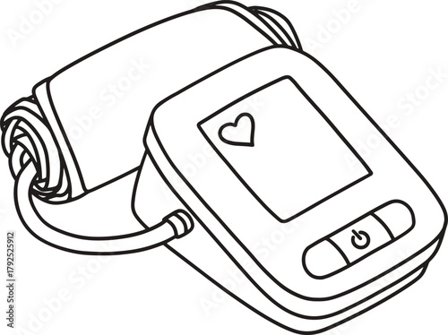 Digital Blood Pressure machine line art vector on white. illustration of a digital blood pressure monitor. 