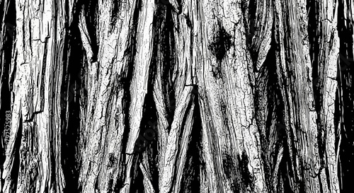 Close up of rough tree bark texture in black and white.