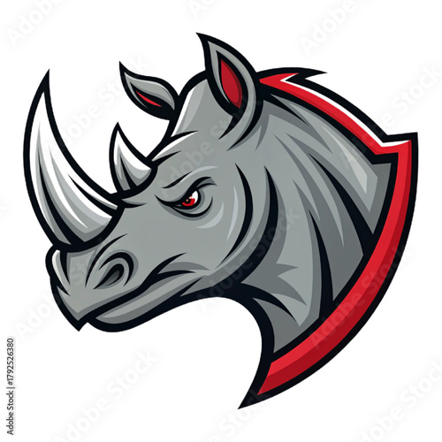 Graffiti Rhino Esport Mascot Logo Vector – Urban Street Style Animal Emblem with Solid Steel‑Grey and Red Flat Design, Thick Contour Lines, Modern Gaming Badge

