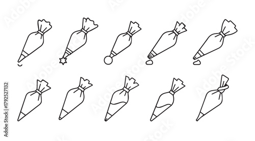 Collection of piping bags illustrating different frosting techniques silhouette