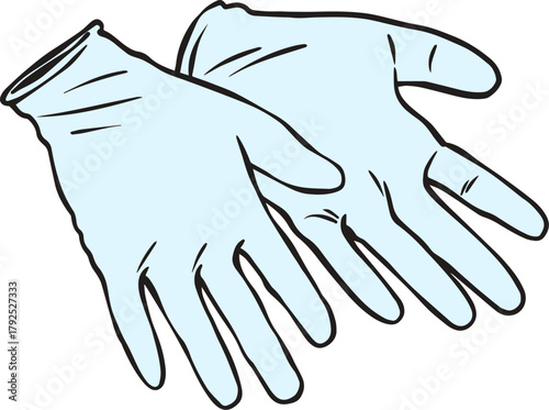 Surgery gloves. hand gloves. medical gloves. rubber cleaning protective Gloves Fashion hand accessory clothing technical illustration garment. Dish wash Vector front palm back view for Men, women