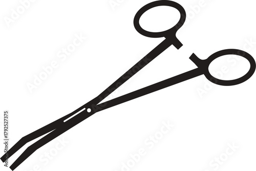 Medical scissor silhouette vector. Solid black Surgical scissor vector clip art on white background. 