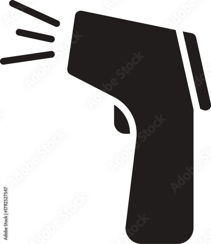 Cordless handheld infrared thermometer gun. Black silhouette icon of a non contact infrared thermometer gun. Scanner gun icon. 