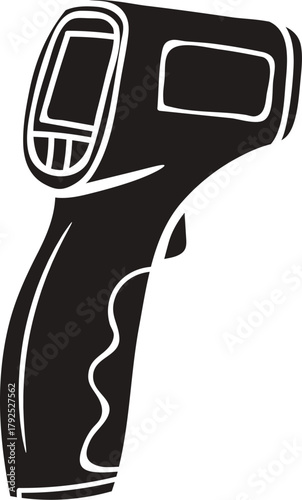 Silhouette vector of Thermometer gun. Black silhouette of a handheld infrared thermometer gun on a white background temperature gun. 