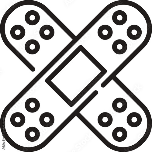 Line art vector of Two Medical adhesive. Outline of two crossed adhesive bandages symbolizing healing and medical care. Two adhesive bandages crossed in an X shape. 