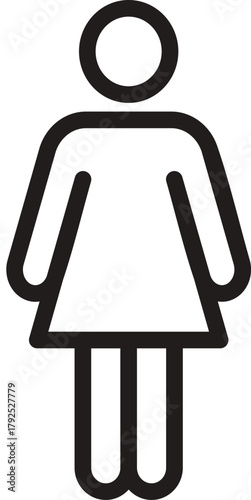 Vector of Woman symbol. Woman icon for toilets. Ladies Bathroom icon. Woman restroom sign. Woman outline vector icon. Restroom sign, toilet sign, washroom sign. 