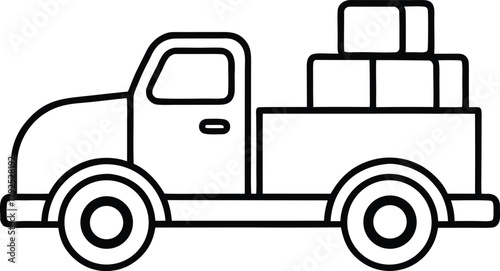 Simple Line Art Illustration of a Vintage Pickup Truck Loaded with Boxes