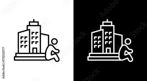 Urban Poverty  White Icon Set Design